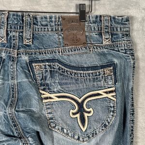 Rock‎ Revival Jeans Mens 42 (Actual 44x35) Blue Denim Andre Straight *DISTRESSED